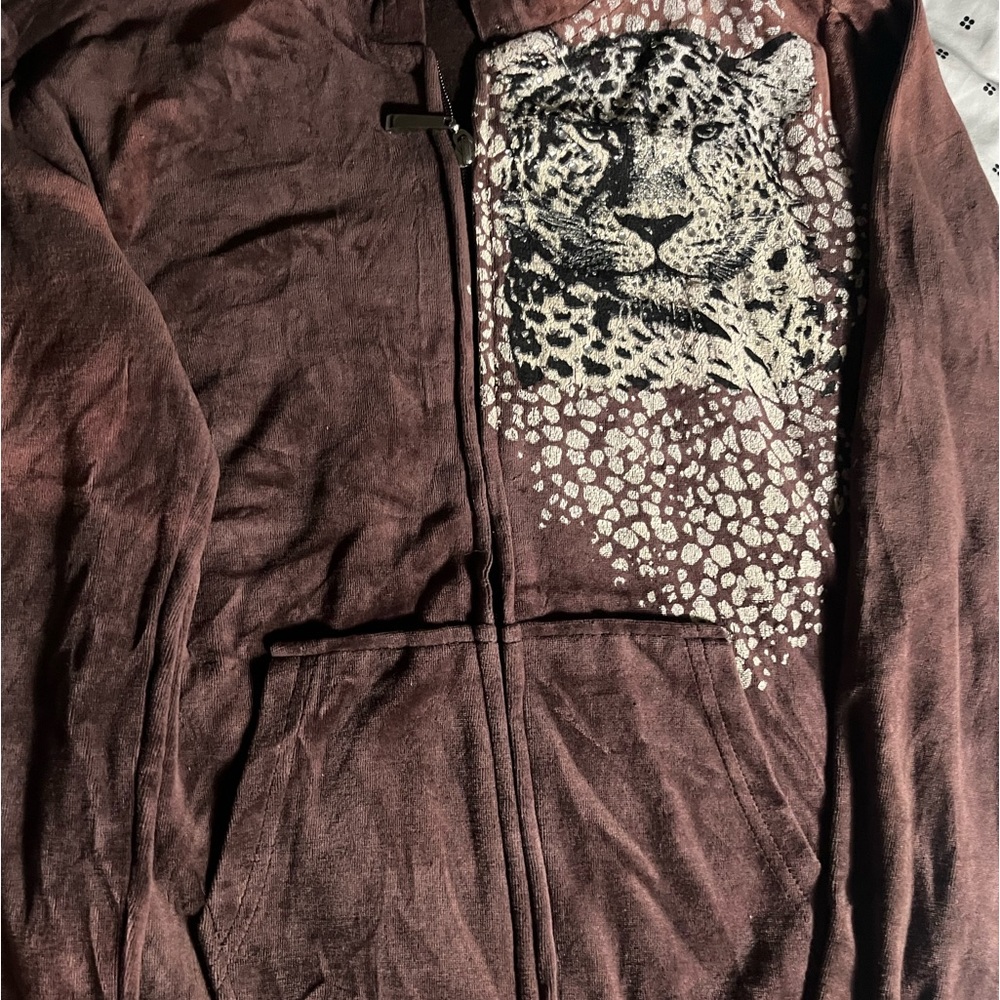 BusStop- Brown Cheetah velvet zip up